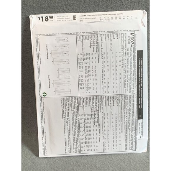 Easy McCalls M6074 1 Hour Dress Sewing Pattern Size 16-22 uncut - Picture 2 of 2